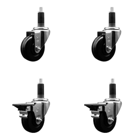 Service Caster 3-1/2'' Phenolic Wheel Swivel 1-1/8'' Expanding Stem Caster Set 2 Brakes, 4PK SCC-EX20S3514-PHR-2-PLB-2-118